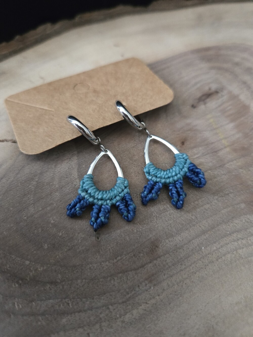 063 New Handmade micro-macramé earrings - stainless steel huggies